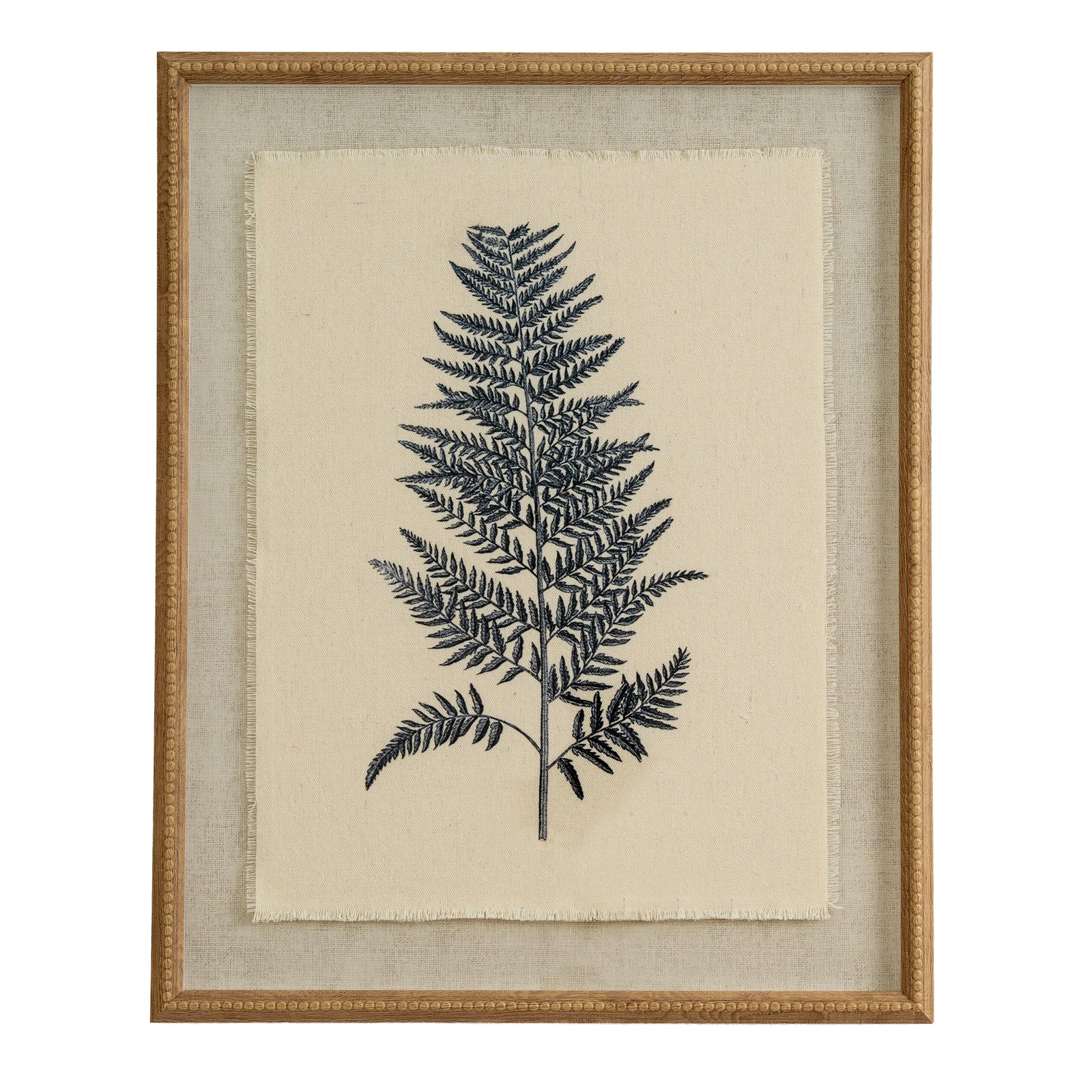 Flora & Fauna Collection Beech Fern On Linen In Beaded Frame - Christmas Gift