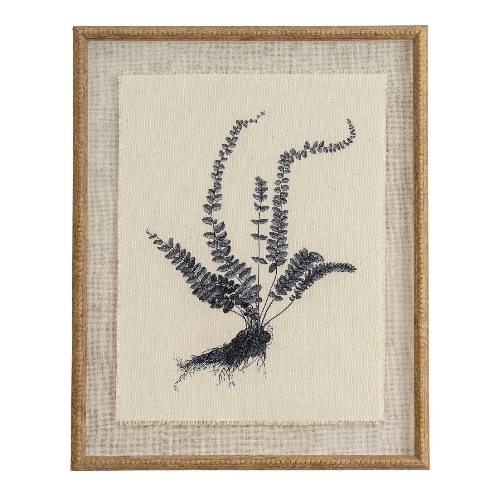 Flora & Fauna Collection Spleenwort On Linen In Beaded Frame - Christmas Gift