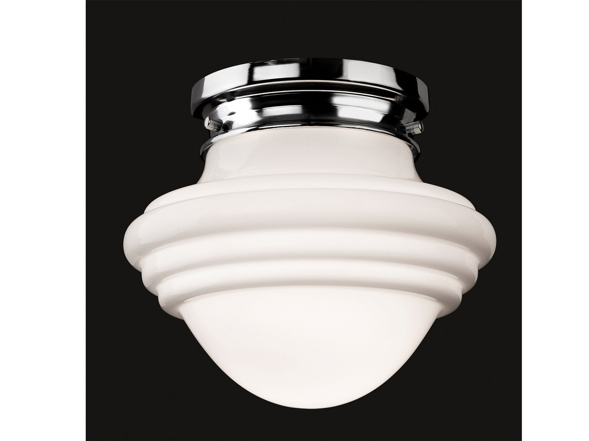 Art Deco Flush Light- Chrome with Milky White Glass
