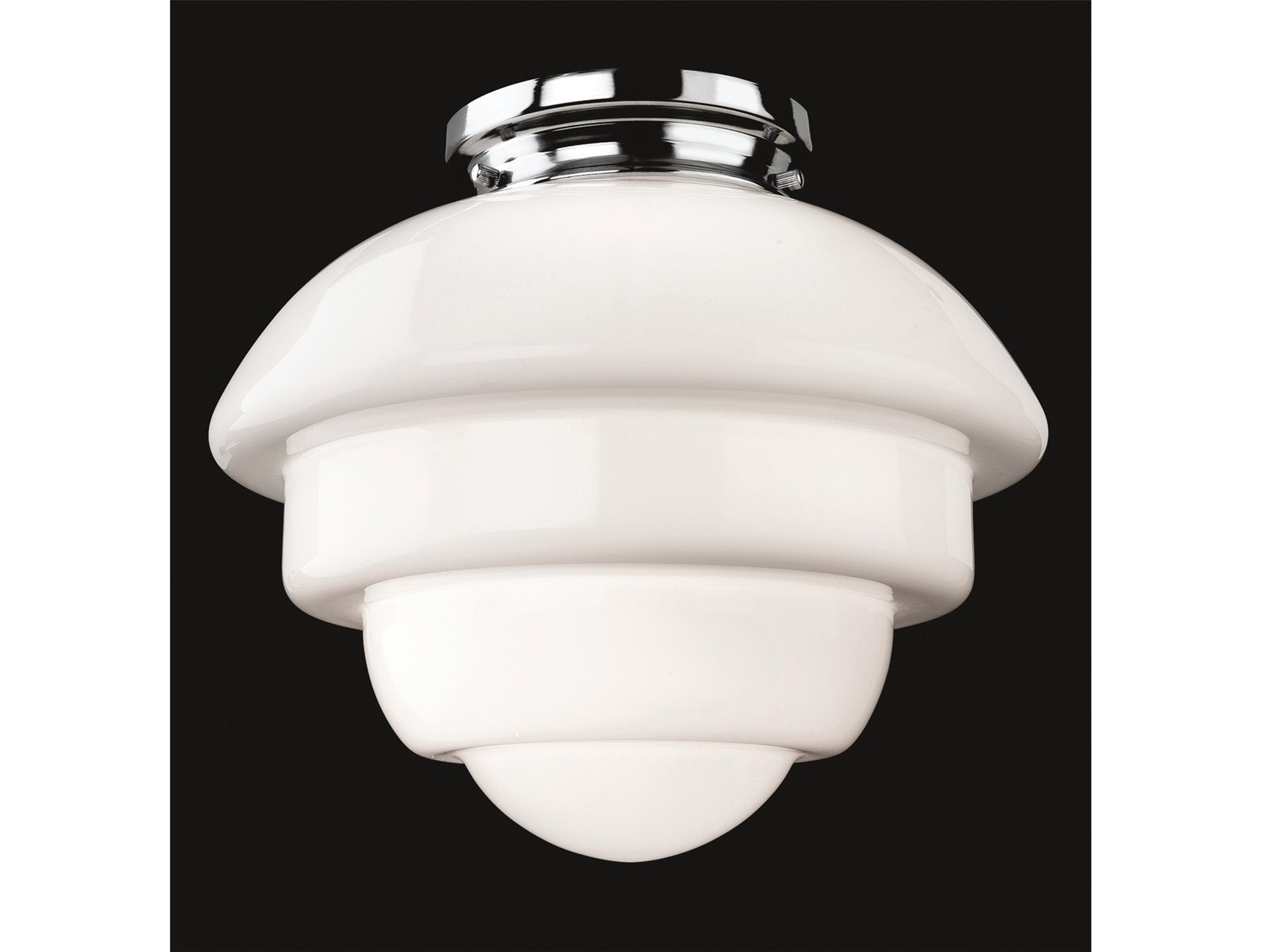 Art Deco Flush Light- Chrome with Milky White Glass