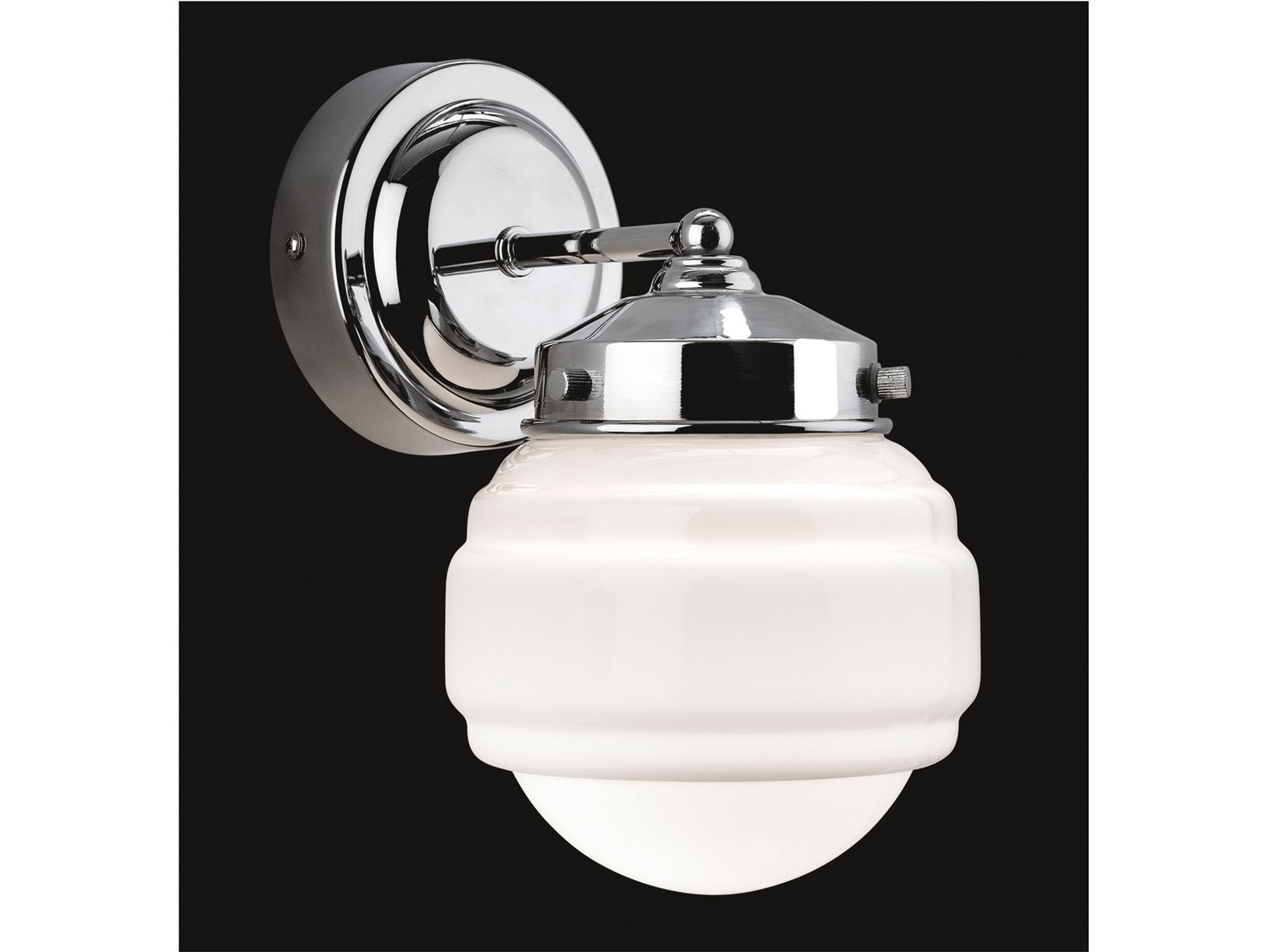 Art Deco Wall Light- Chrome with Milky White Glass