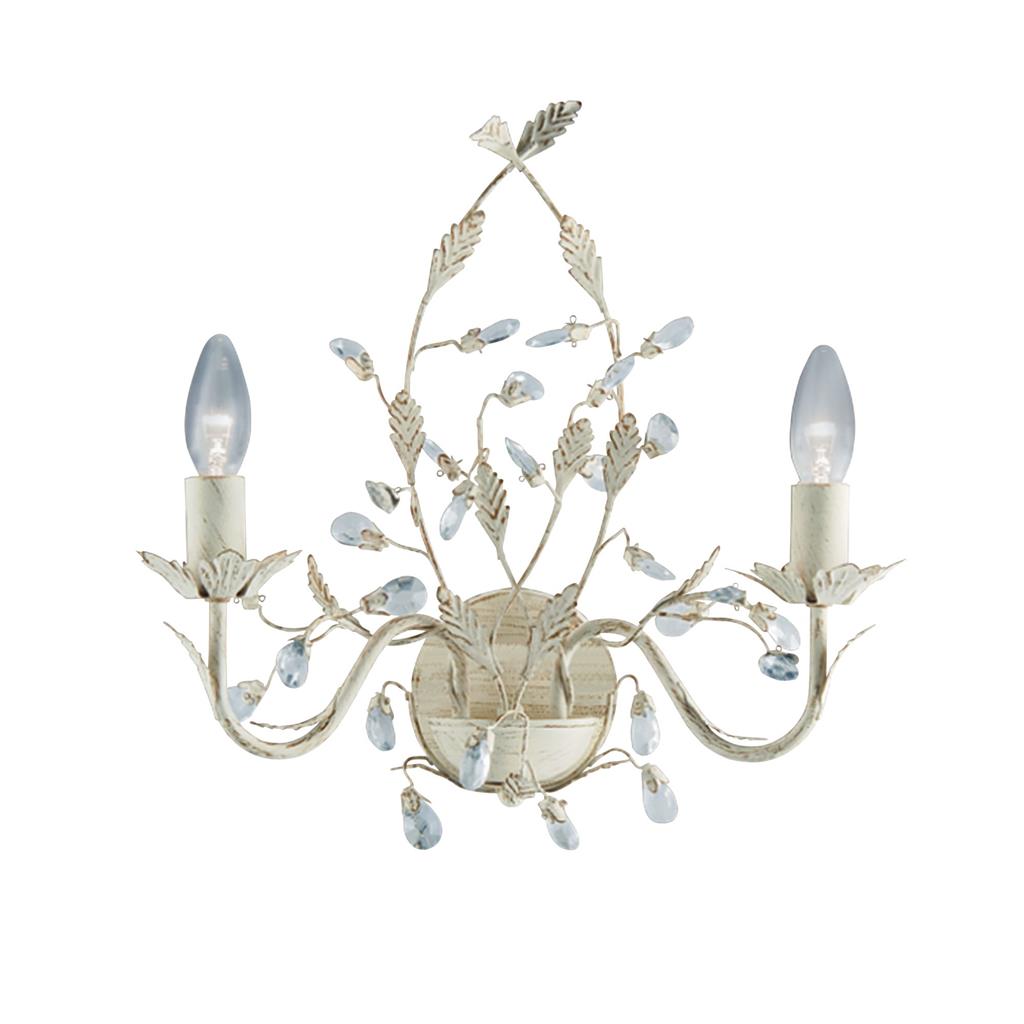 Alamandite 2Lt Wall Light - Cream & Gold Metal, Glass Drops