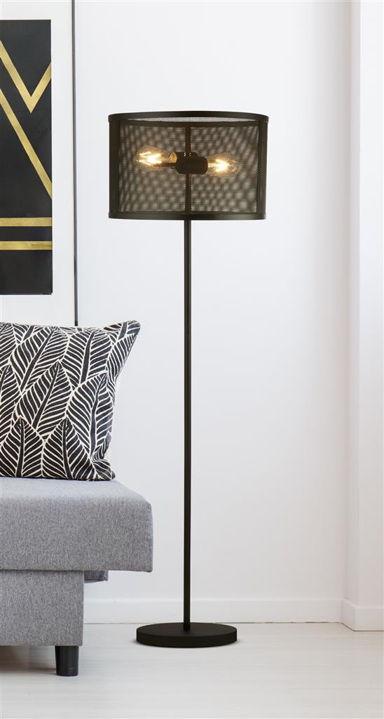 Fishnet 2Lt Floor Lamp - Matt Black Metal/Gold Metal & Mesh Shade E27
