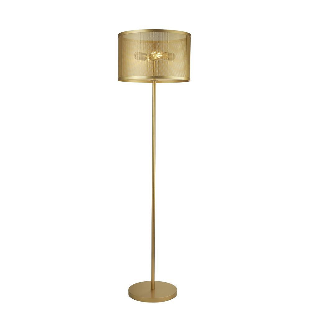 Fishnet 2Lt Floor Lamp - Matt Black Metal/Gold Metal & Mesh Shade E27