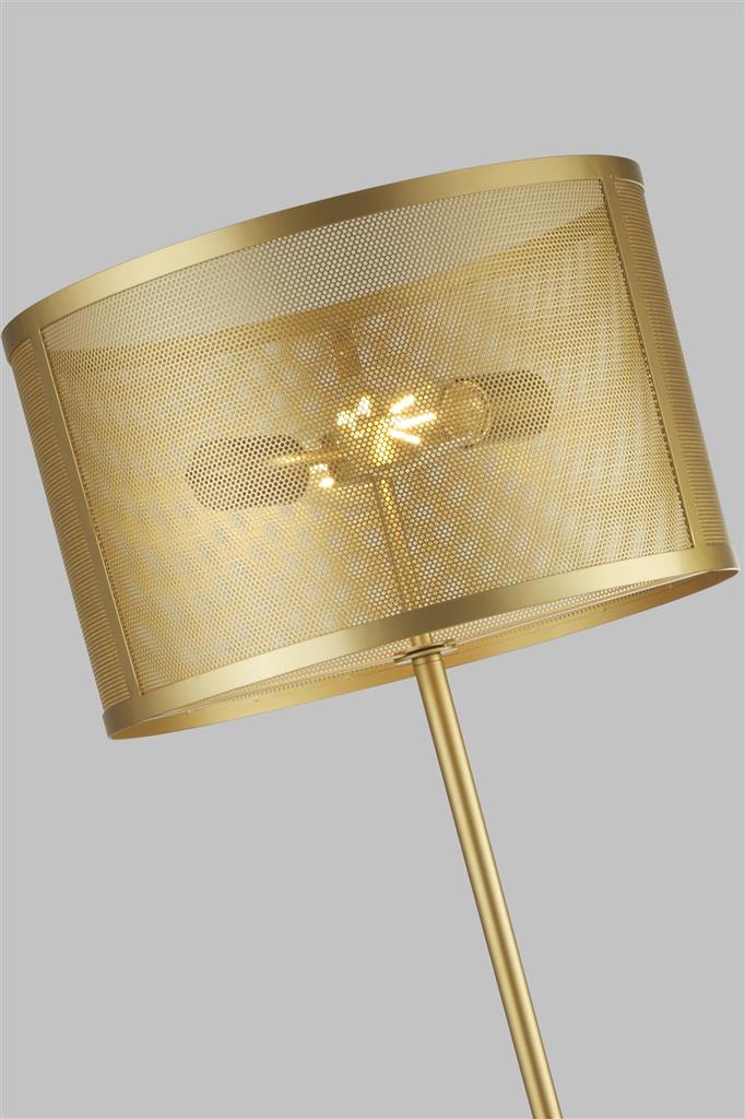 Fishnet 2Lt Floor Lamp - Matt Black Metal/Gold Metal & Mesh Shade E27