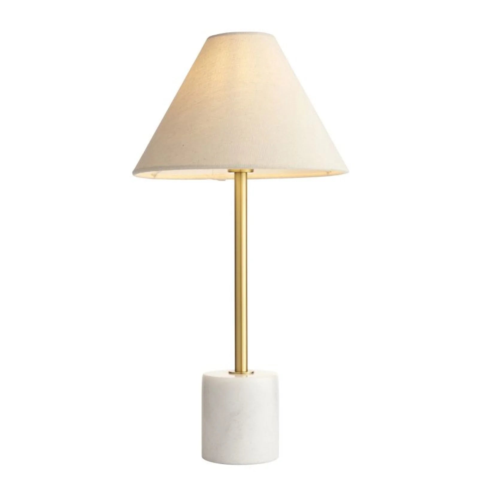 Fontaine Table Lamp- Brushed Aged Brass & White Marble with Natural Linen Shade