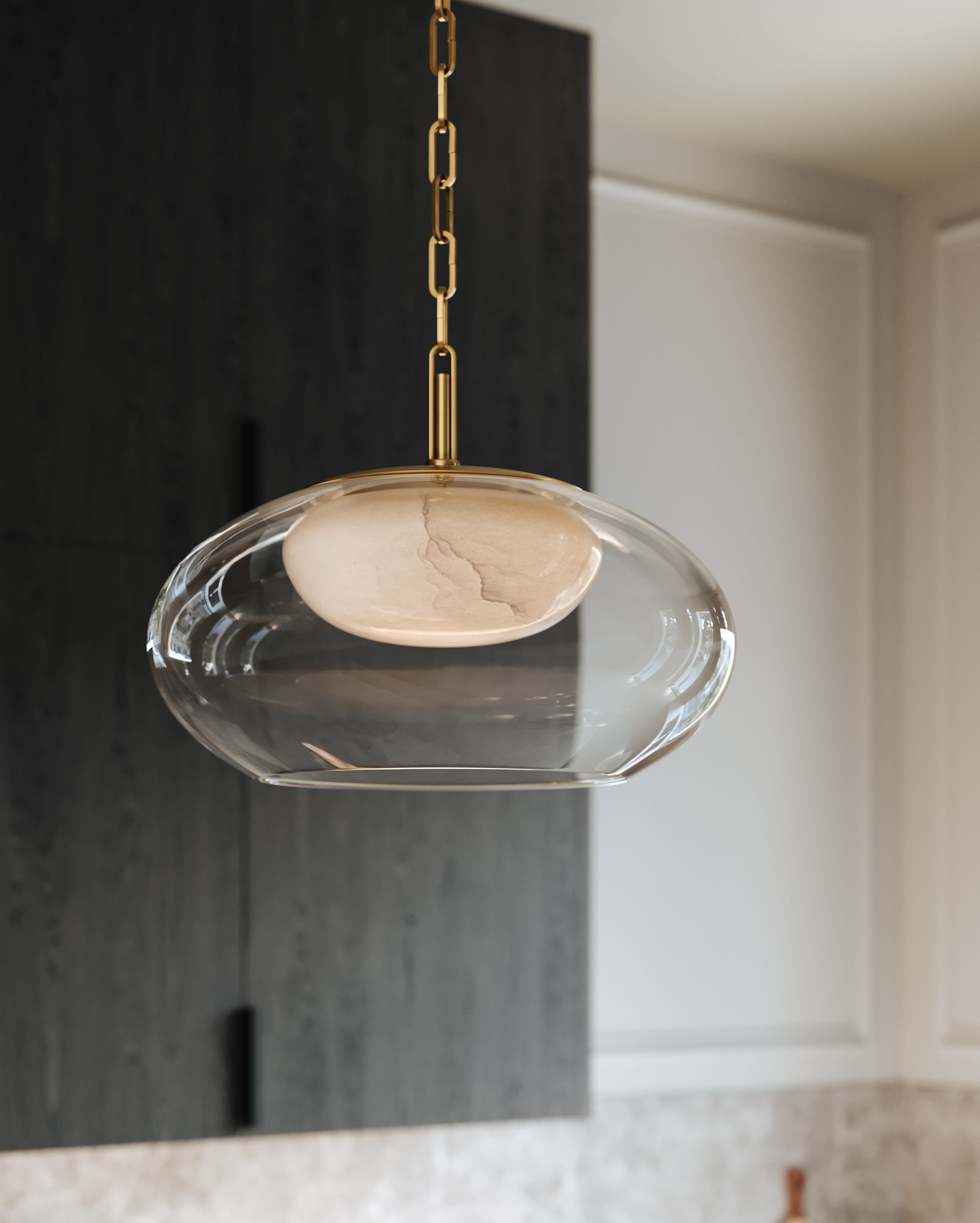 Moore 1Lt Pendant - Alabaster & Brass