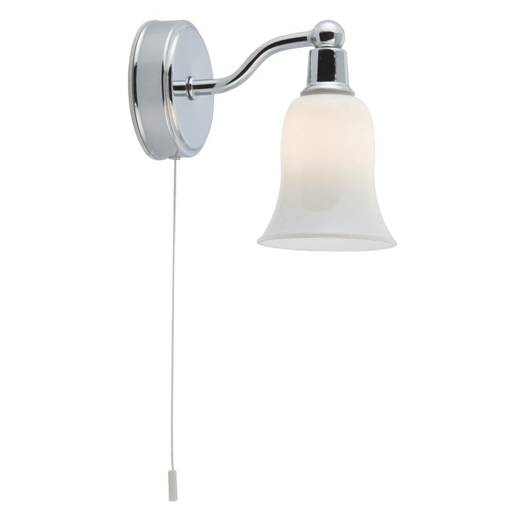 Equador Bathroom Wall Light IP44 - Chrome Metal & Opal Glass