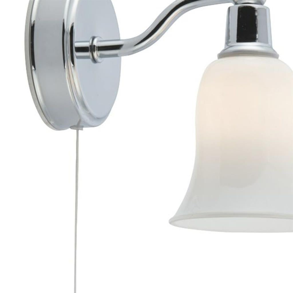 Equador Bathroom Wall Light IP44 - Chrome Metal & Opal Glass