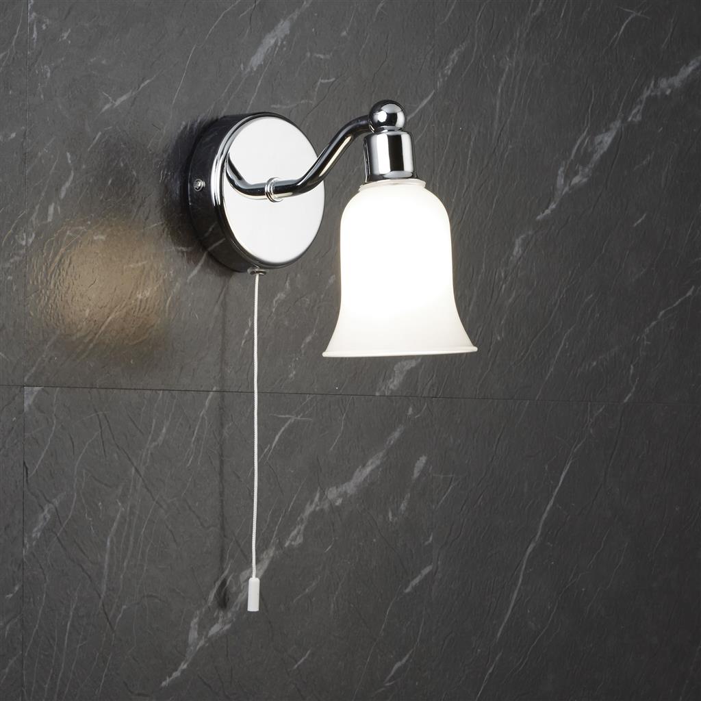 Equador Bathroom Wall Light IP44 - Chrome Metal & Opal Glass