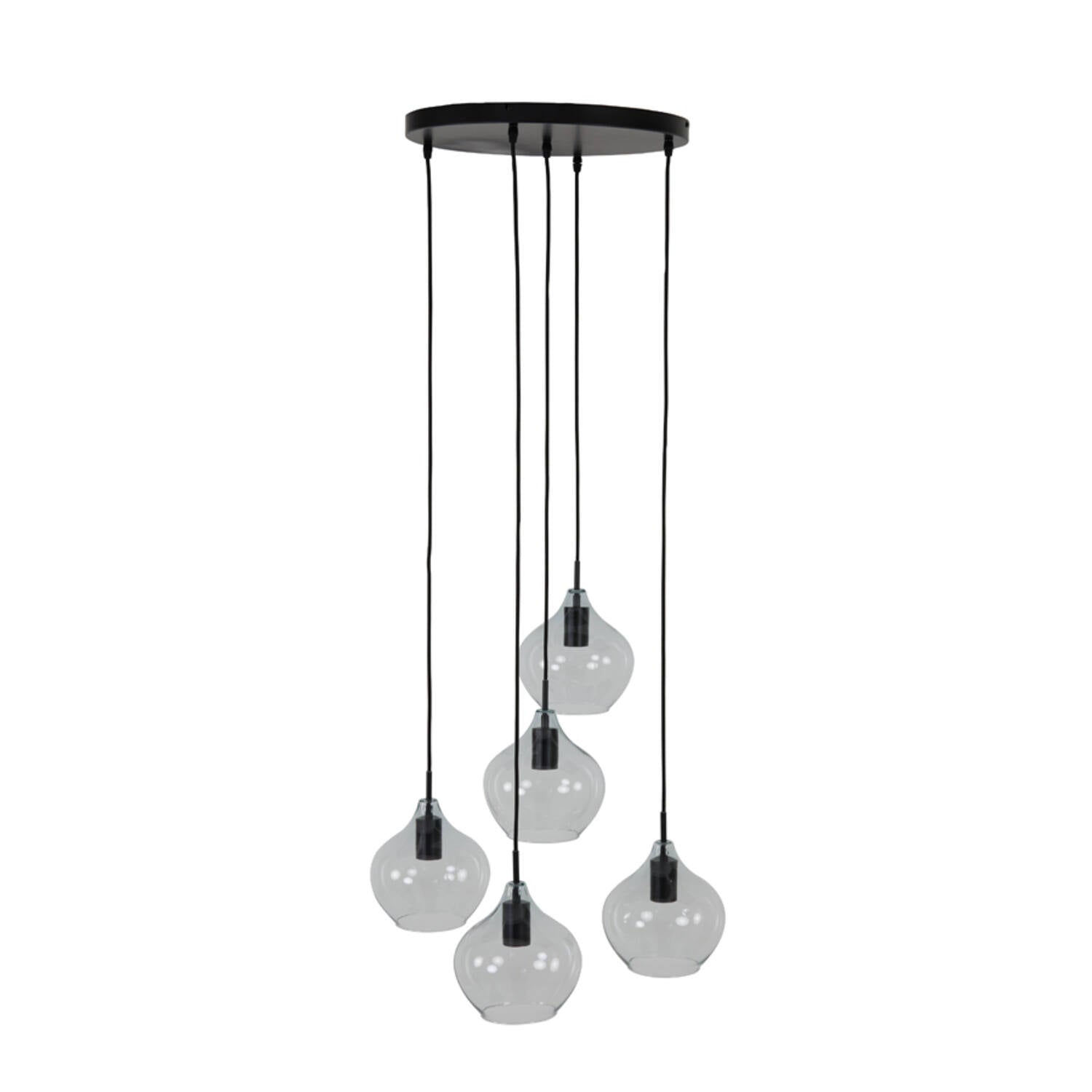 Rakel 5Lt Cluster - Matt Black & Clear/Antique Bronze & Smoked Finish