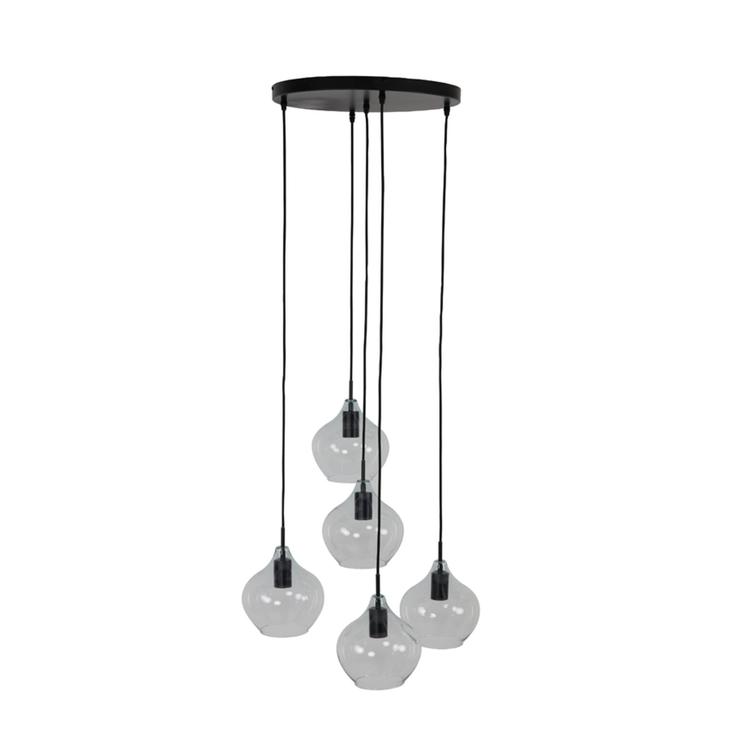 Rakel 5Lt Cluster - Matt Black & Clear/Antique Bronze & Smoked Finish