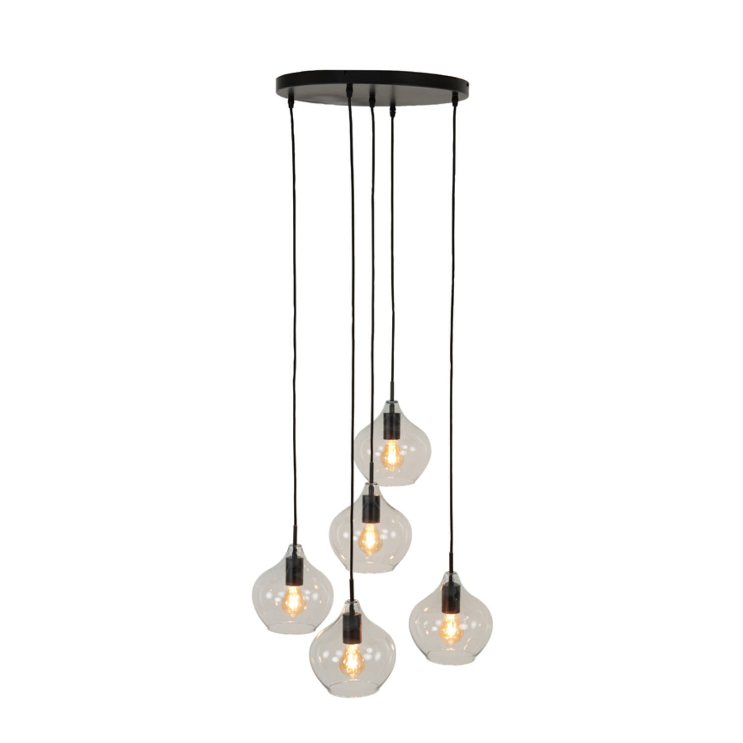 Rakel 5Lt Cluster - Matt Black & Clear/Antique Bronze & Smoked Finish