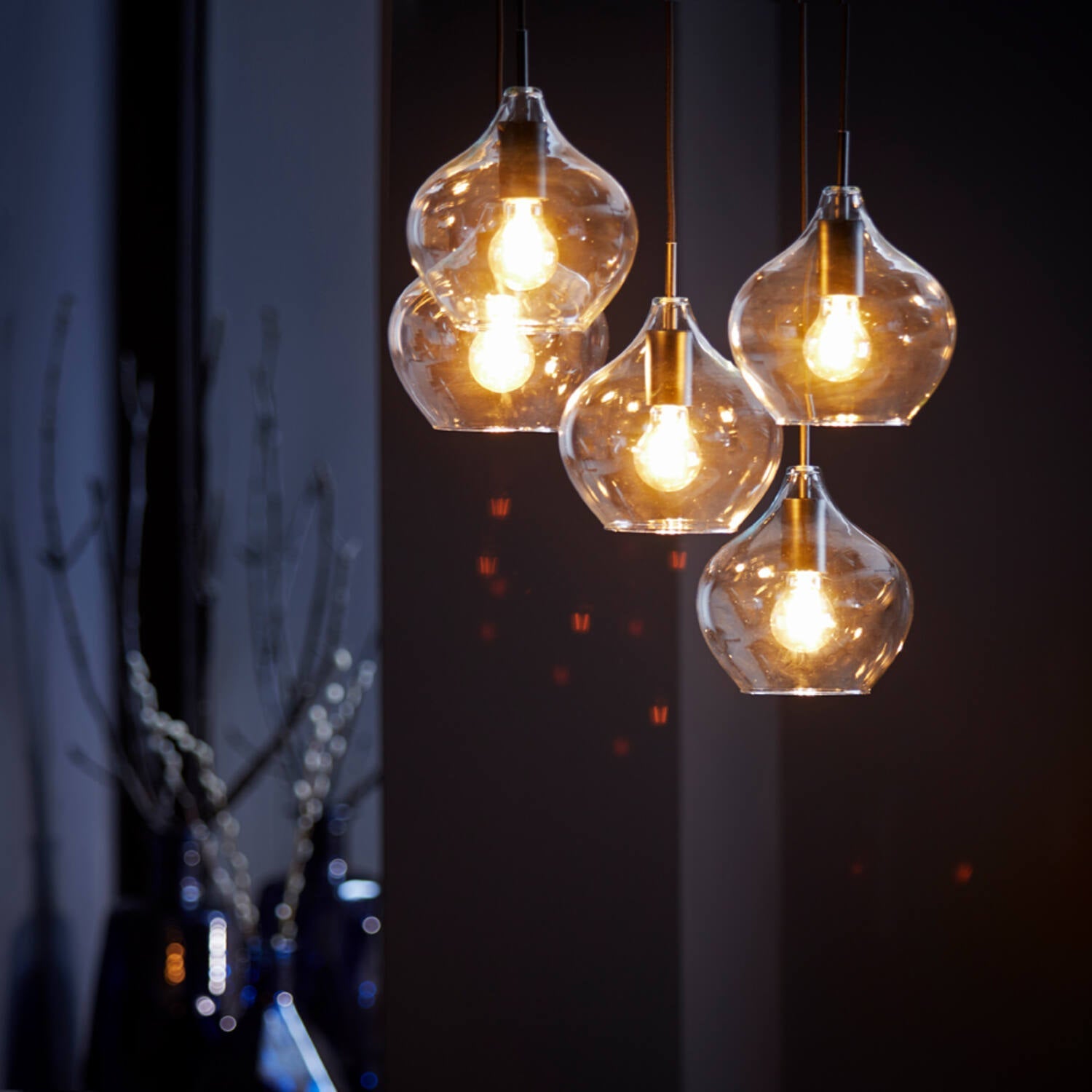 Rakel 5Lt Cluster - Matt Black & Clear/Antique Bronze & Smoked Finish