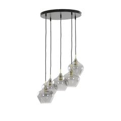 Rakel 5Lt Cluster - Matt Black & Clear/Antique Bronze & Smoked Finish
