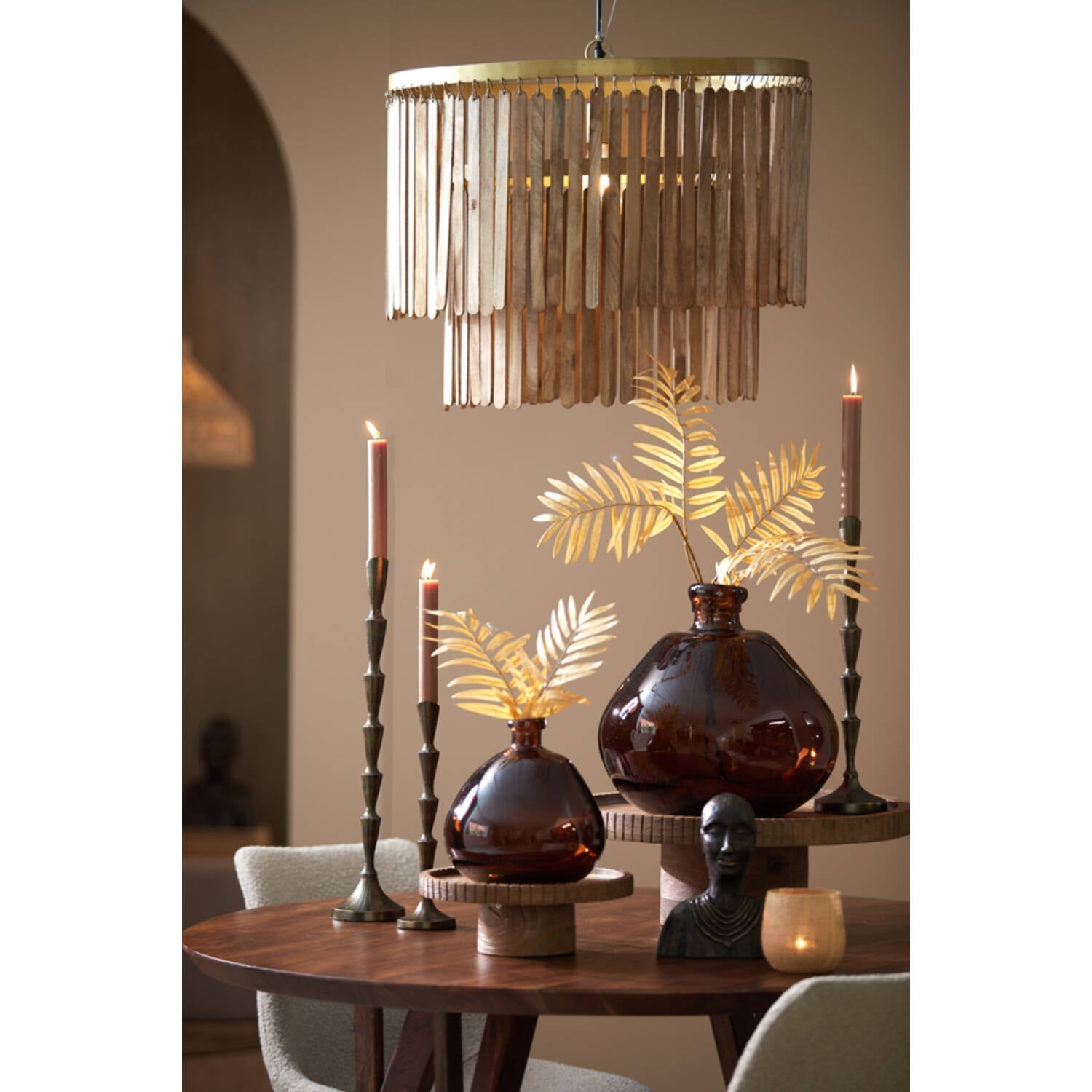 Gularo Hanging lamp- Wood Brown+Bronze