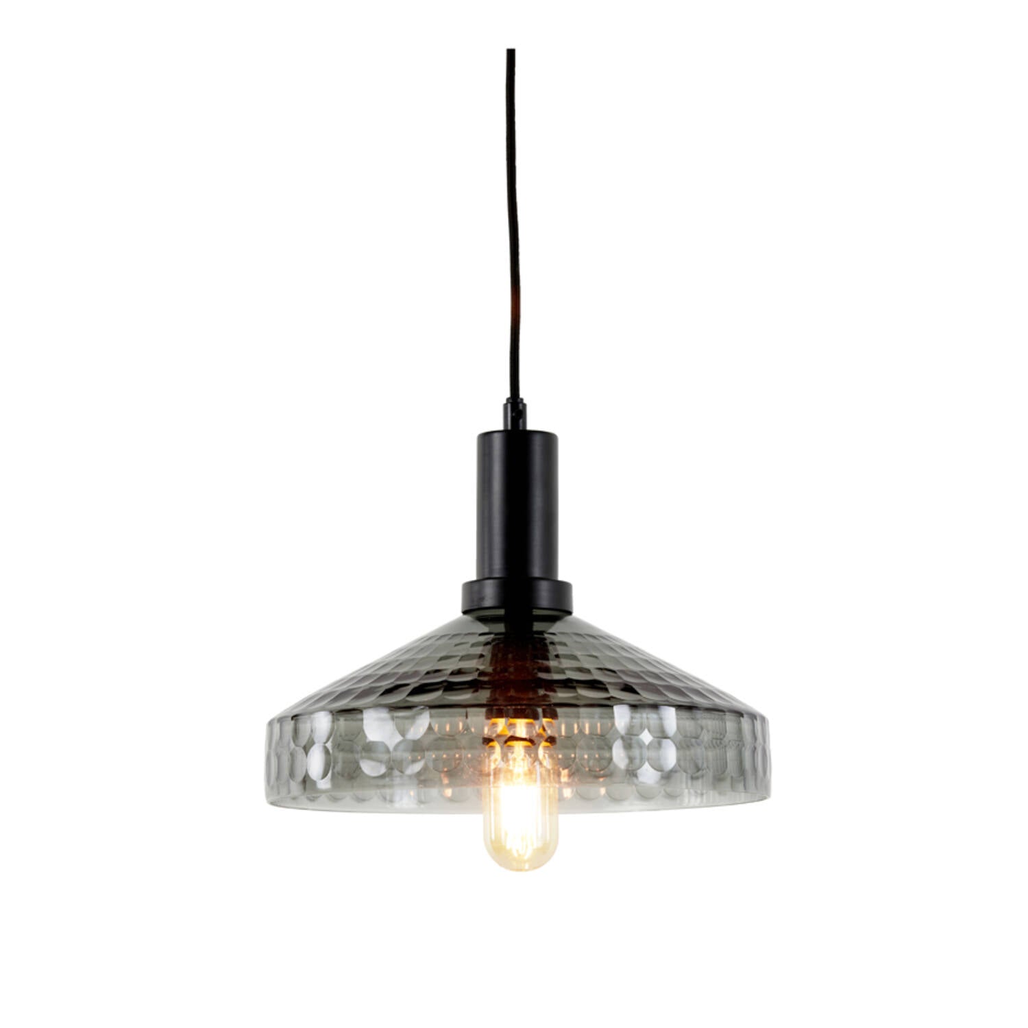 Delilo 1Lt Pendant- Smoked Glass Grey+black