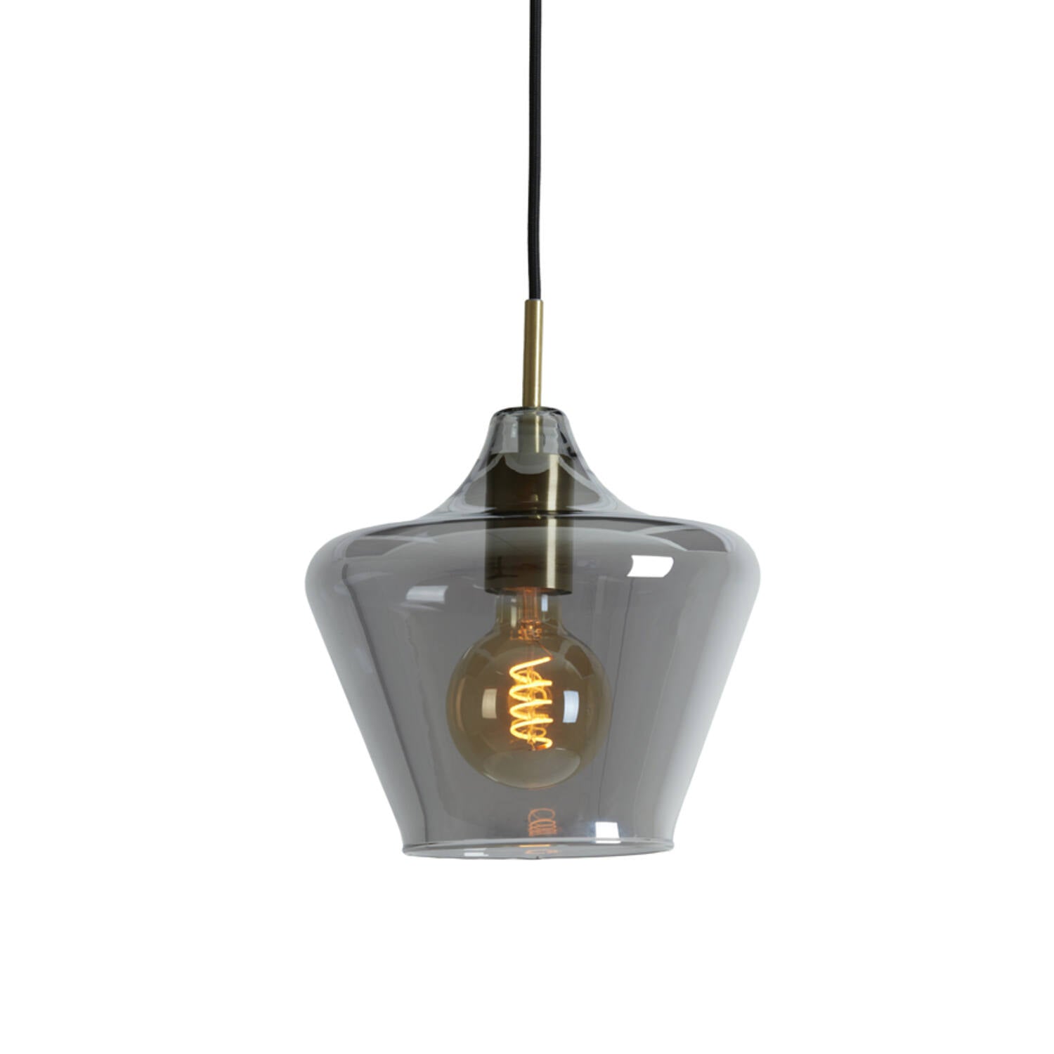 Solly 1Lt Pendant Antique Brass & Smoked Glass