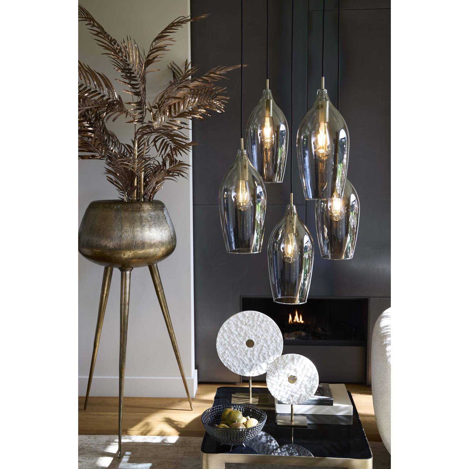 Lukaro 3/5Lt Cluster Light - Antique Bronze & Smoked Glass