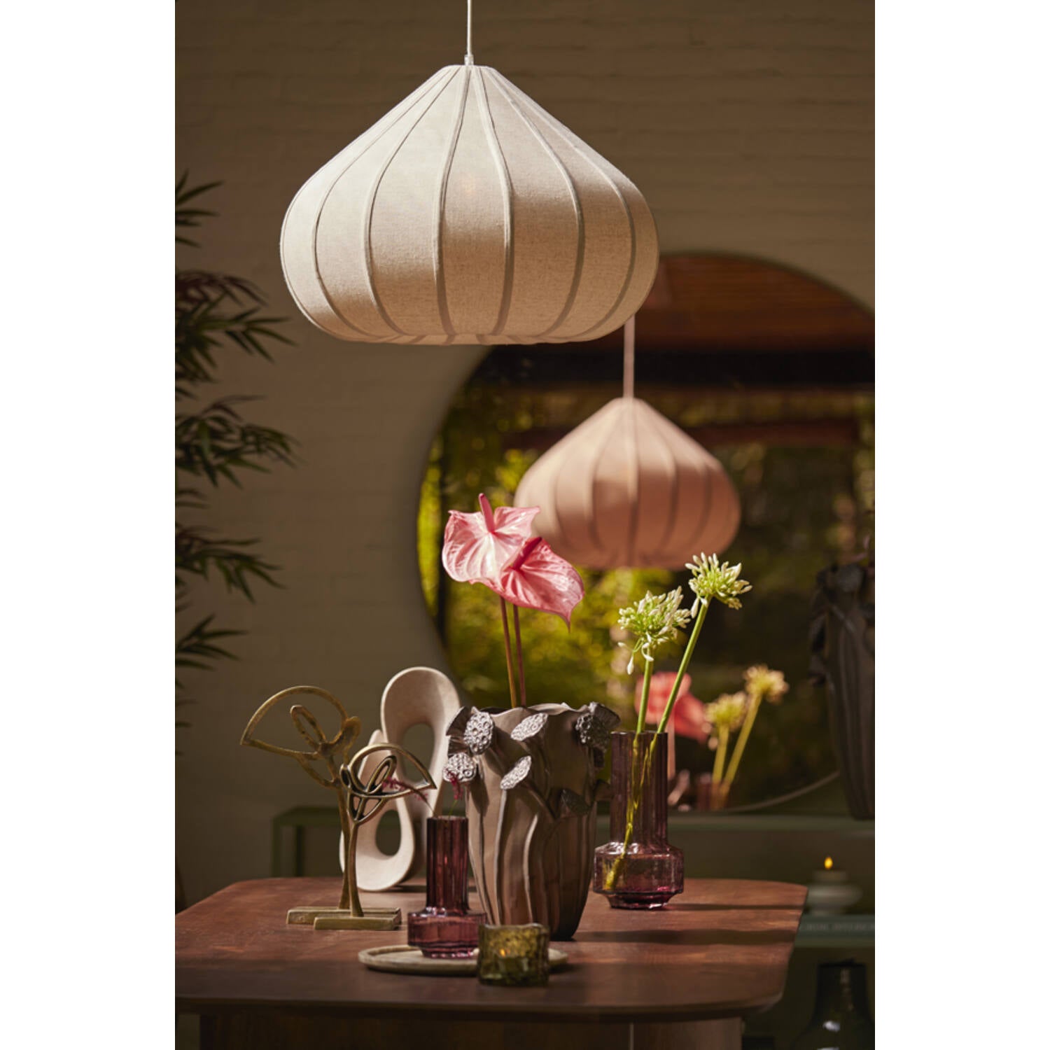 Zubeda Hanging Lamp - Linen Natural/ White Finishes