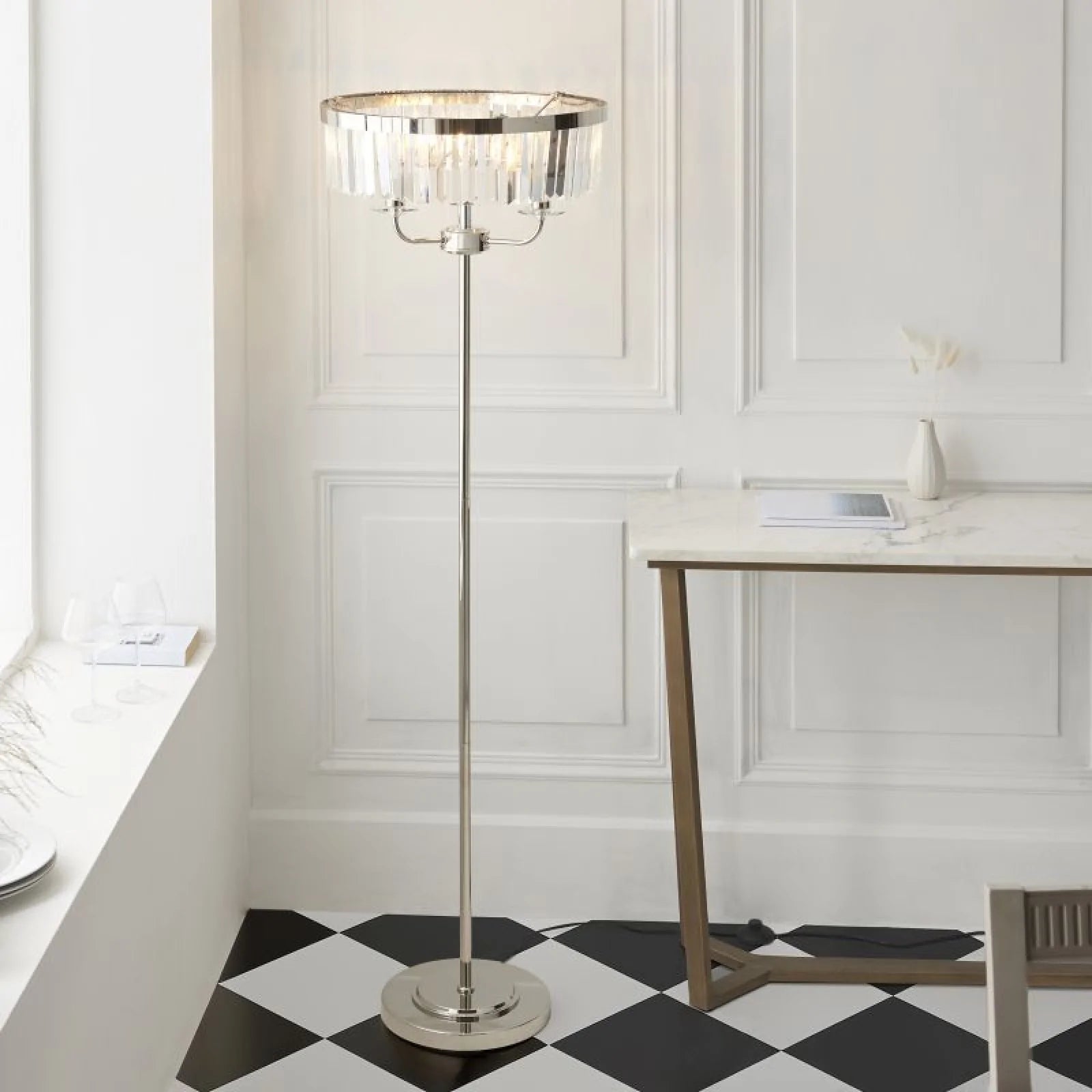 Regina Floor Lamp- Nickel/ Antique Brass Finish