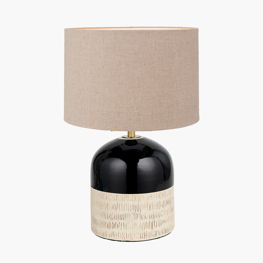 Lotta Black and Natural Stoneware Table Lamp with  Cylinder Shade