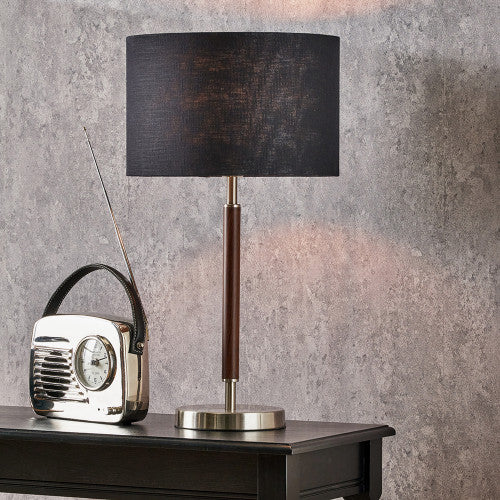 Gianni Brushed Silver and Wood Effect Table Lamp