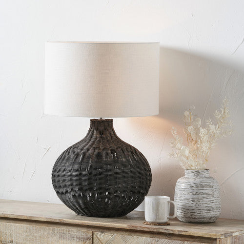 Allona Rattan Table Lamp- Grey/ Black Wash