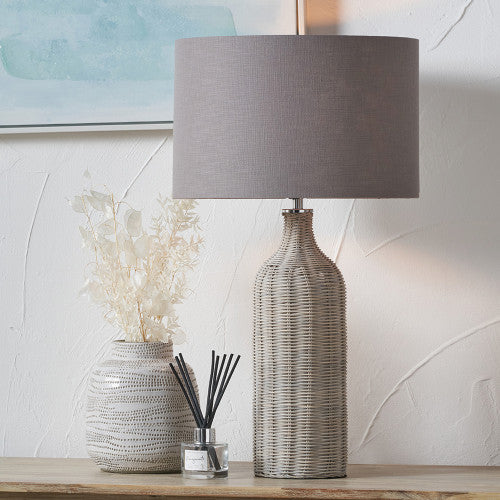 Anika Rattan Bottle Table Lamp- Grey Wash