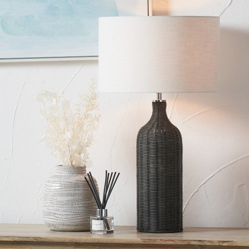 Anika Rattan Bottle Table Lamp- Natural/ Black Finishes