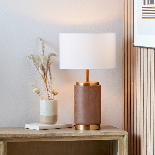 Carrara Wood Effect Ceramic Tall Table Lamp