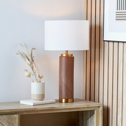 Carrara Wood Effect Ceramic Tall Table Lamp