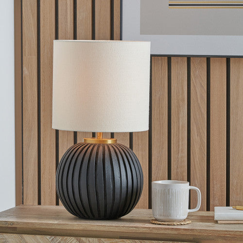 Ezekiel Table Lamp- Black/ Orange Terracotta Textured Ball