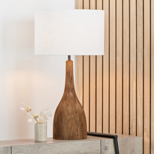 Corella Mango Wood Curved Table Lamp- Black & Brown Finishes