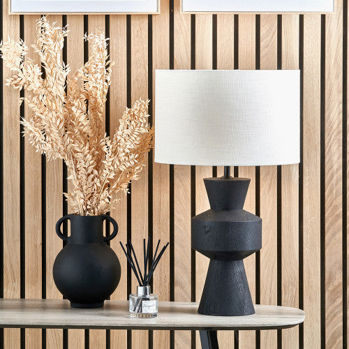 Koa Black Mango Wood Table Lamp Base with White Drum Shade