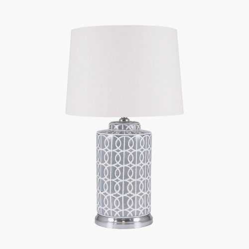 Aris Tall Grey and White Geo Pattern Table Lamp