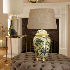 Curacao Palm Leaf Design Ceramic Urn Table Lamp  - Base Only