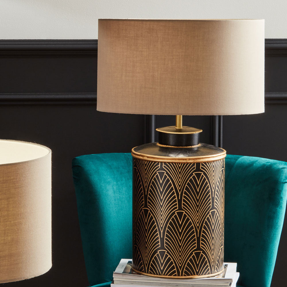 Deco Black Geo Art Deco Hand Painted Table Lamp  - Base Only