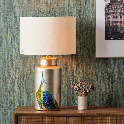 Avas Peacock Tall Silver Ceramic Table Lamp  - Base Only