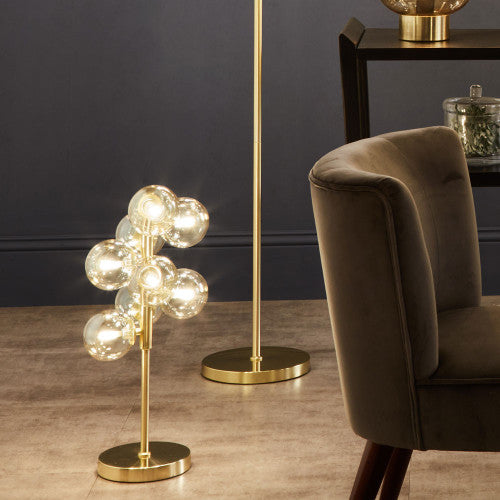 Vecchio Table Lamp-  Smoke/ Lustre Glass Orb and Chrome/ Gold Metal