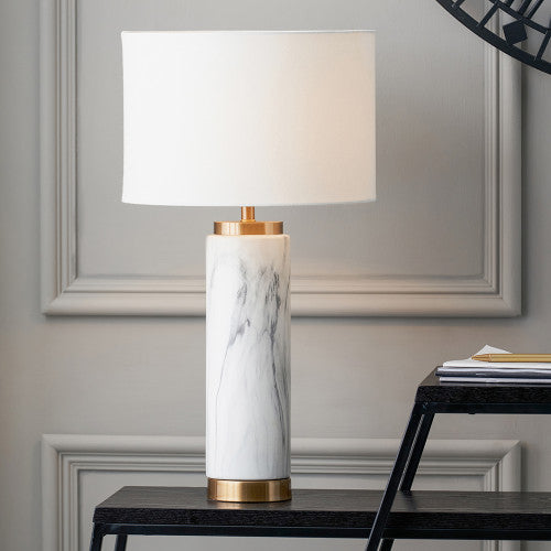 Carrara Marble Effect Ceramic Table Lamp - Small/Large