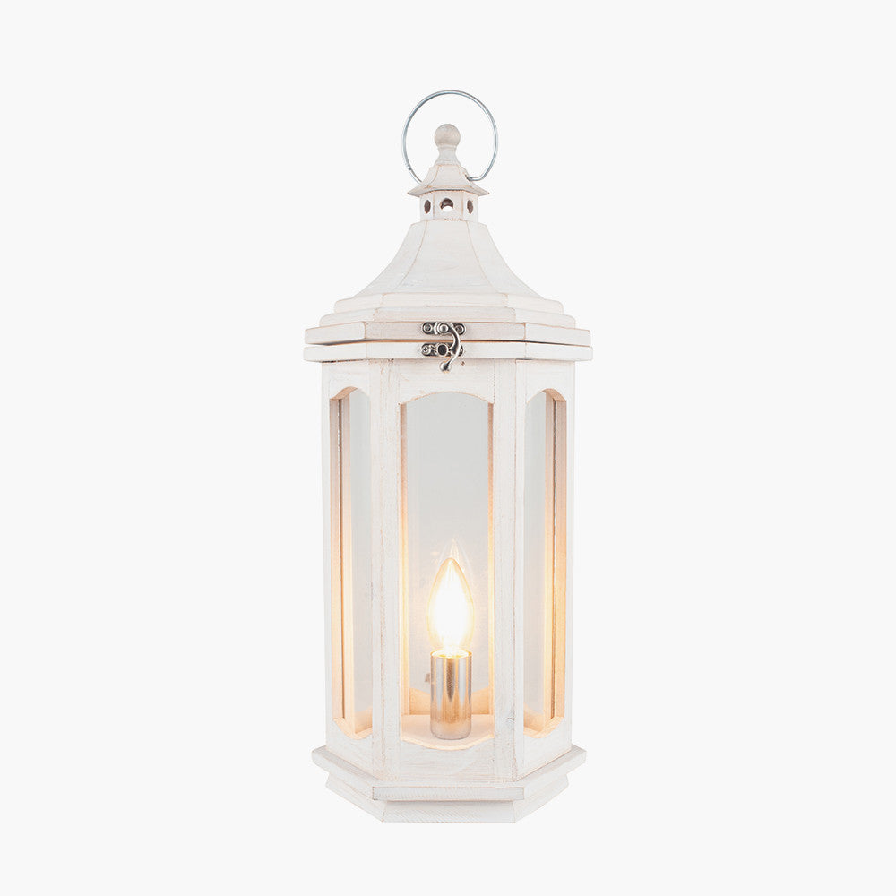 Adaline Antique Wood Lantern Table Lamp- Grey / White Wash