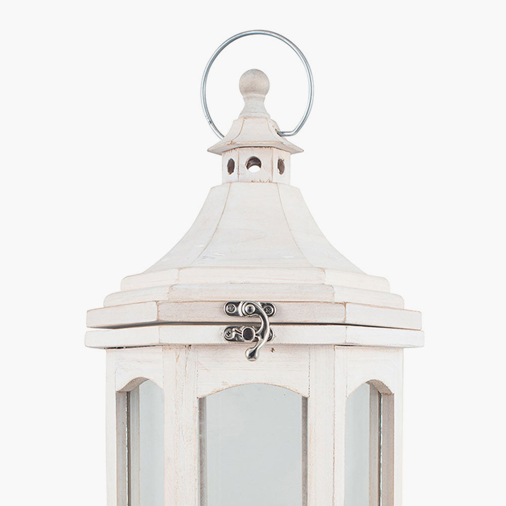 Adaline Antique Wood Lantern Table Lamp- Grey / White Wash