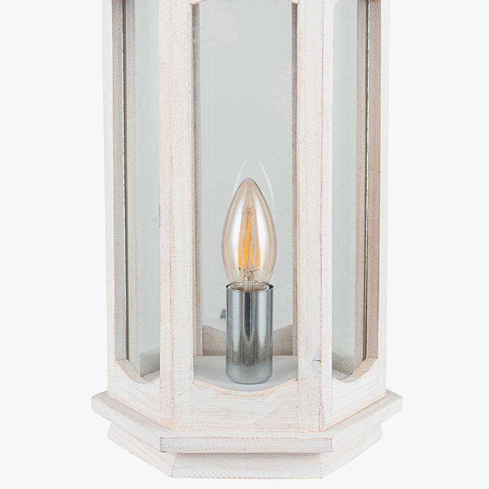 Adaline Antique Wood Lantern Table Lamp- Grey / White Wash