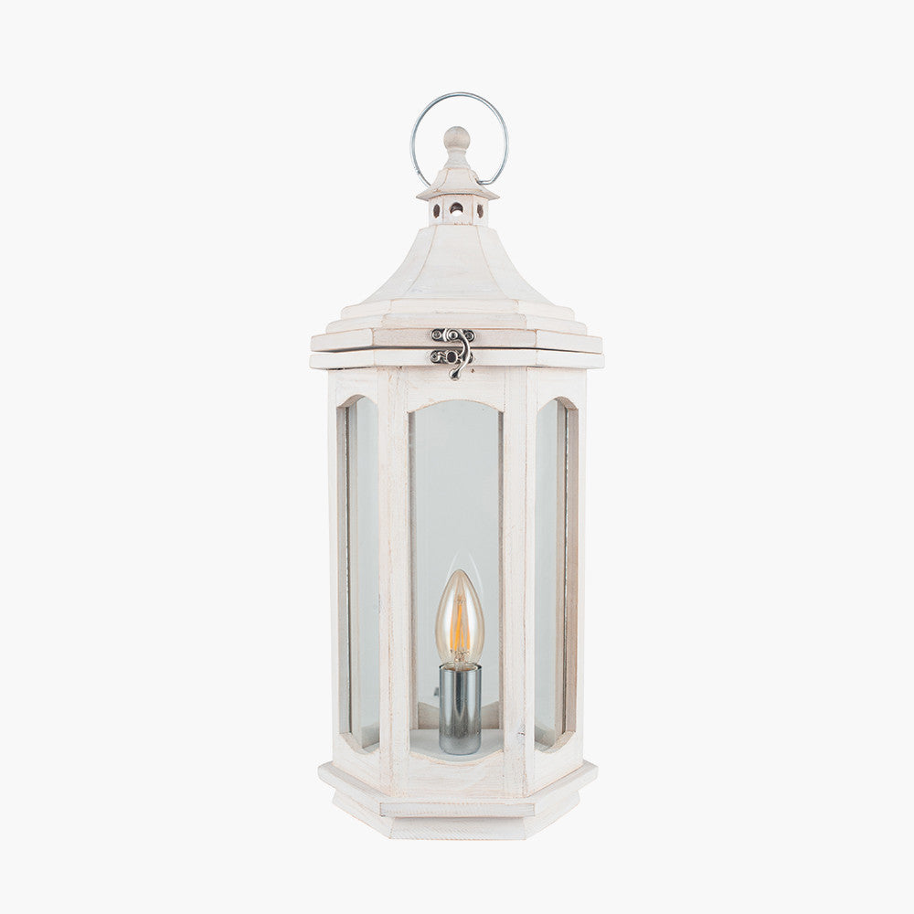 Adaline Antique Wood Lantern Table Lamp- Grey / White Wash