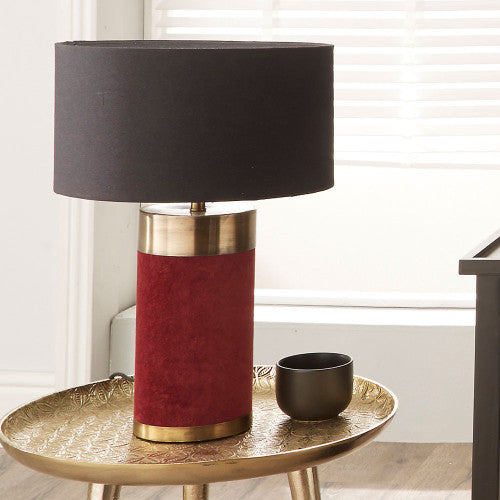 Dempsey Velvet and Antique Gold Metal Table Lamp Base- Black & Red Finishes