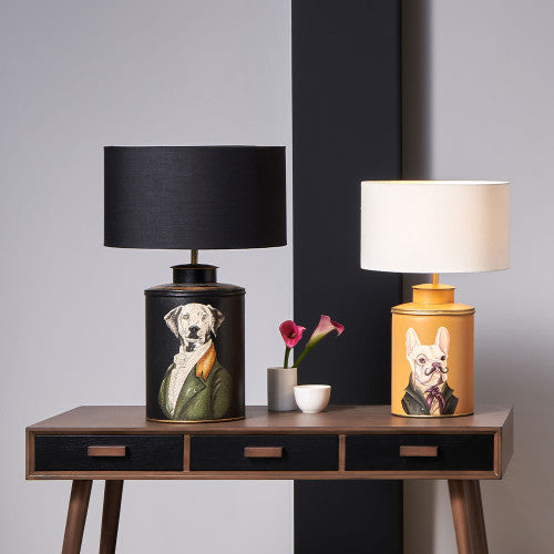 Boston Terrier Mustard Hand Painted Metal Table Lamp  - Base Only