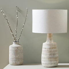 Dambula White Wash Wood Textured Tall Neck Table Lamp  - Base Only