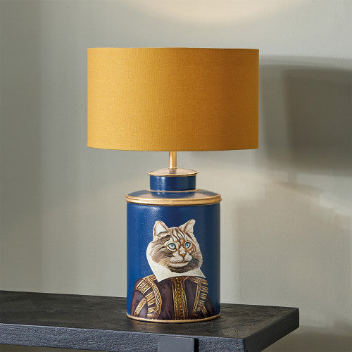 Cat Blue Hand Painted Metal Table Lamp  - Base Only