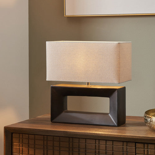 Block Ceramic Rectangular Table Lamp- White & Black